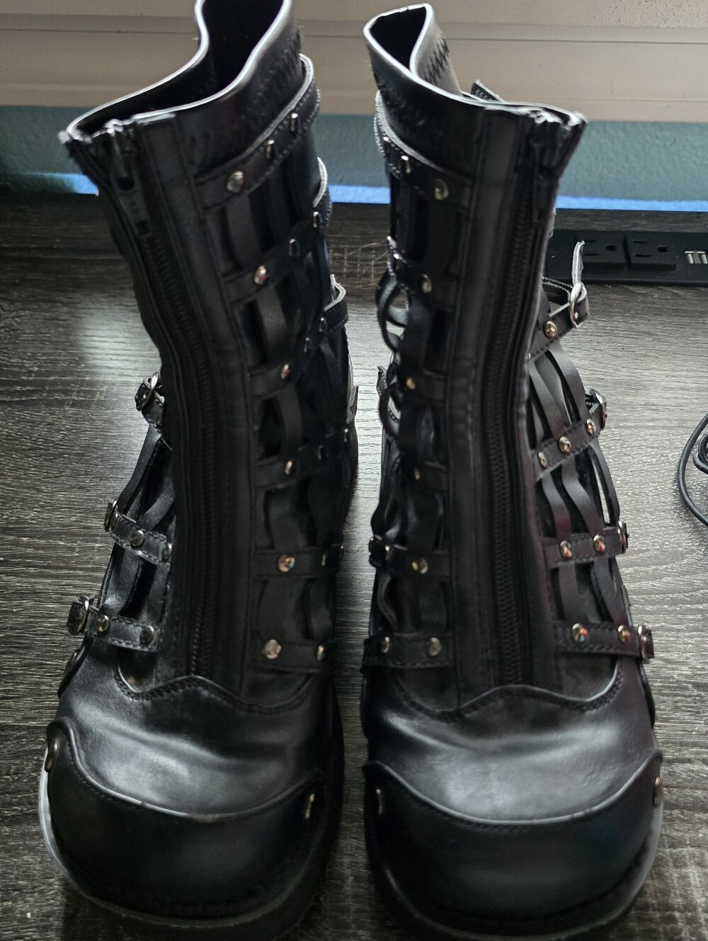 Demonia Sprite 100 Platform Ankle Boot Spiderweb Black